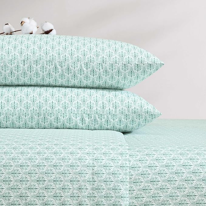 Tommy Bahama - King Sheet Set, Super Soft Cotton Percale Bedding with Matching Shams, Tropical Bedding Set, Oeko-Tex Certified (Coastal Batik Green, King)
