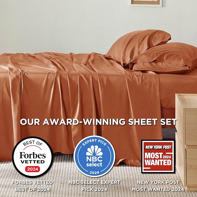 Bedsure Full Size Bed Sheets, Cooling Sheets, Rayon Derived from Bamboo, Breathable & Soft, Deep Pocket Up to 16 Inches, Hotel Luxury Silky Bedding for Hot Sleepers, Burnt Orange