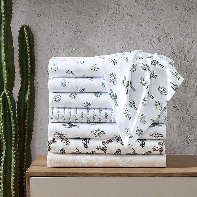 Wrangler - Full Bed Sheets, Breathable & Wrinkle Resistant Bedding, Includes Matching Sham & Pillowcases, Dorm Essentials (Tossed Button Blue)