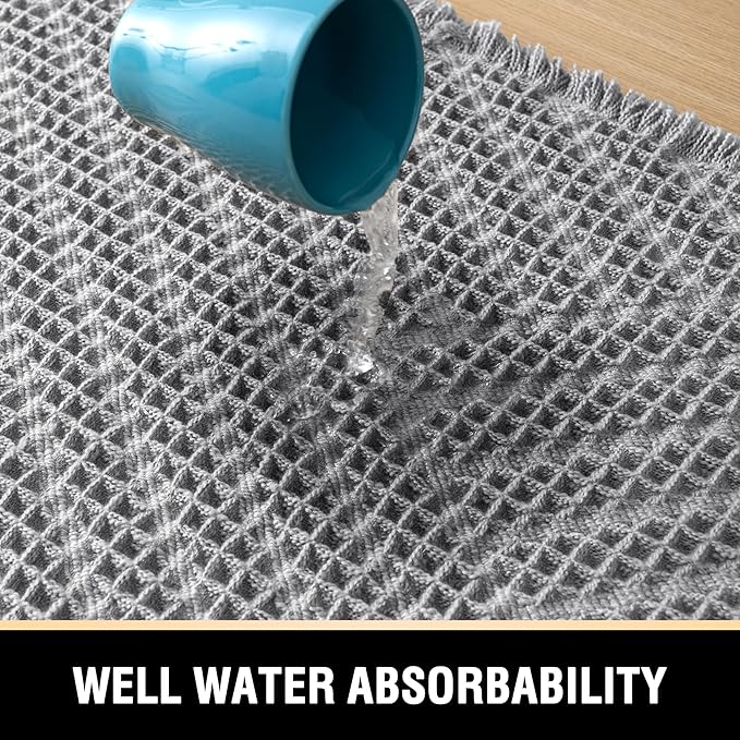H.VERSAILTEX Waffle Bath Mat Super Absorbent Boho Bath Mat Non Slip Bath Rugs for Bathroom Floor Machine Washable Dry Fast Bathroom Rugs with Tassels, 24" x 36", Dove