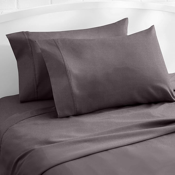 Amazon Basics 400 Thread Count Cotton Pillow Case, Standard, 30" L x 20" W, Dark Gray - Set of 2