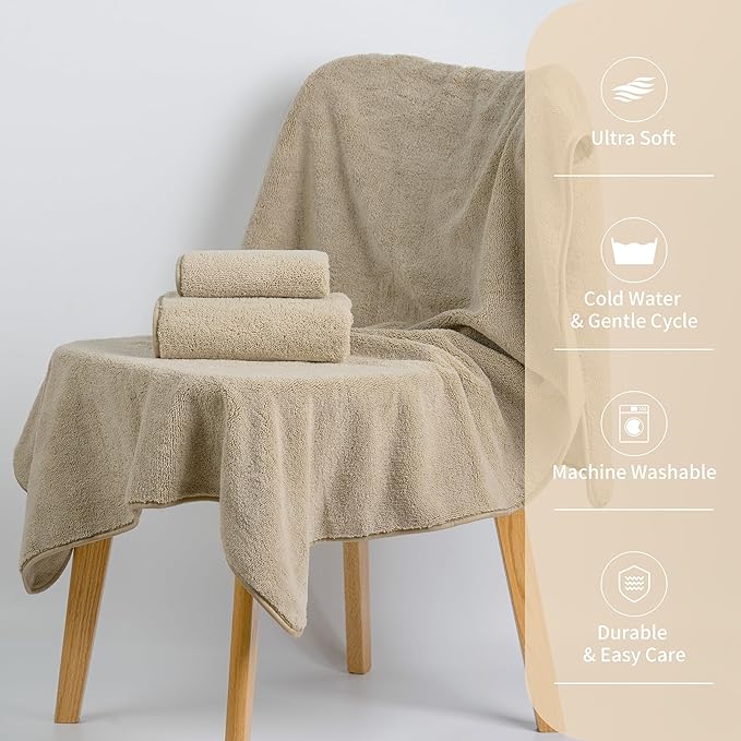 New Microfiber Bath Towel Set, 3 Piece, Oversize, Quick Dry, Lint Free, Includes Body, Hand and Face Towels
