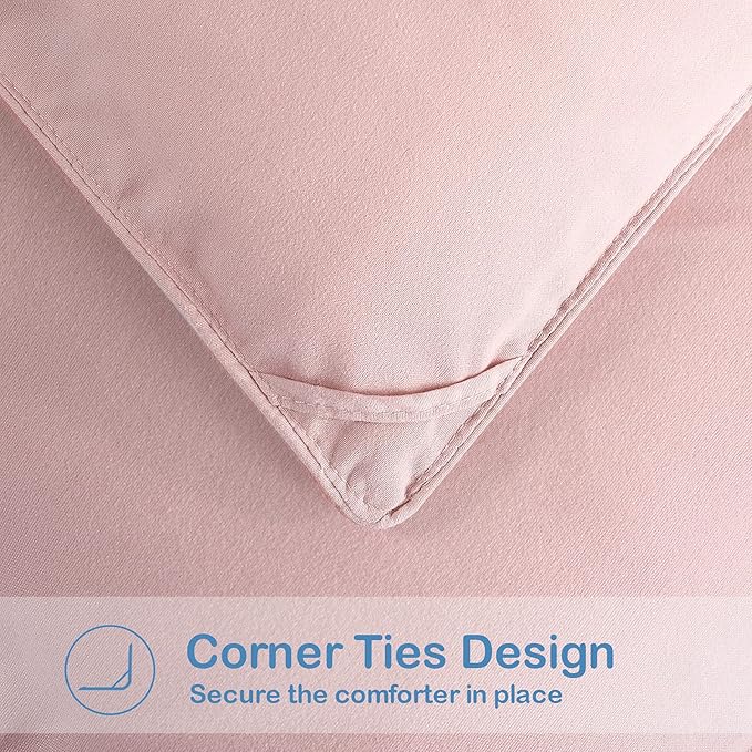 EASELAND Twin Size Down Alternative Comforter - Quilted Duvet Insert for All Seasons, Soft Lightweight with Corner Tabs, Summer Winter Warm Bedding, Pink 64×88 Inches