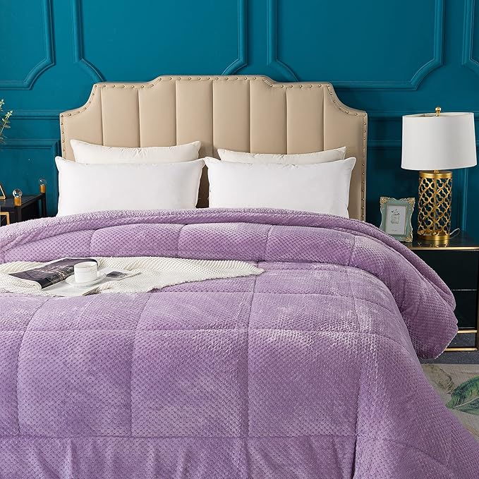 KASENTEX Super Ultra Soft Luxury Plush Sherpa Comforter, Cozy Reversible Faux Fur Machine Washable Bedding, Purple, King Size