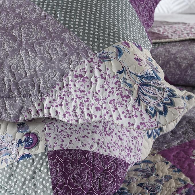 HoneiLife Quilt Set Queen Size - 3 Piece Microfiber Quilts Reversible Bedspreads Patchwork Coverlets Floral Bedding Set All Season Quilts- Late Spring,Queen/Full Size