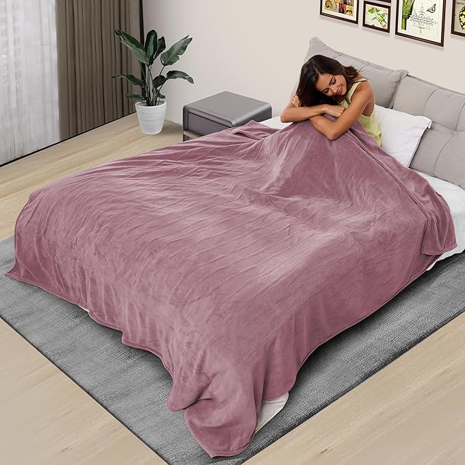 Electric Heated Blanket 90"x100" King Size, Soft Coral Fleece, Dual Controllers with 4 Heating Levels and 10 Hours Auto-Off, Machine Washable, Cozy Plush Fabric for Home, Purple