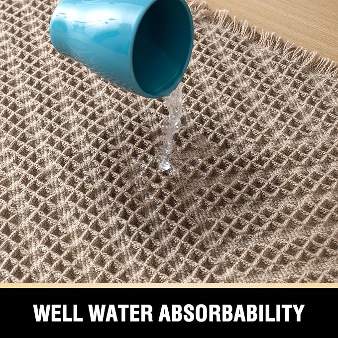 H.VERSAILTEX Waffle Bath Runner Rug Long Bath Mat Super Absorbent Boho Bath Rugs Non Slip Bath Runner for Bathroom Floor Machine Washable Dry Fast Bathroom Rugs with Tassels, 24" x 60", Irish Cream