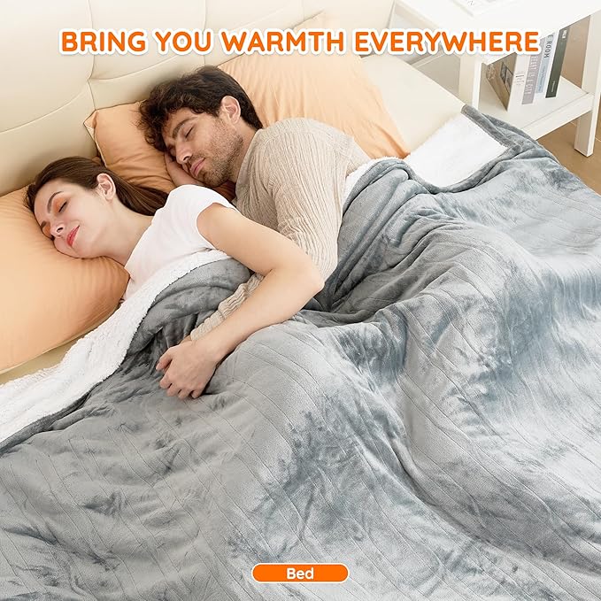 Mia&Coco Heated Blanket Queen Size -84"x90" Dual Control Flannel Electric Blanket,10 Heat Levels,10-Hour Auto-Off,Fast Heating,Overheat Protection, Soft Heating Blanket for Home and Office (Gray)