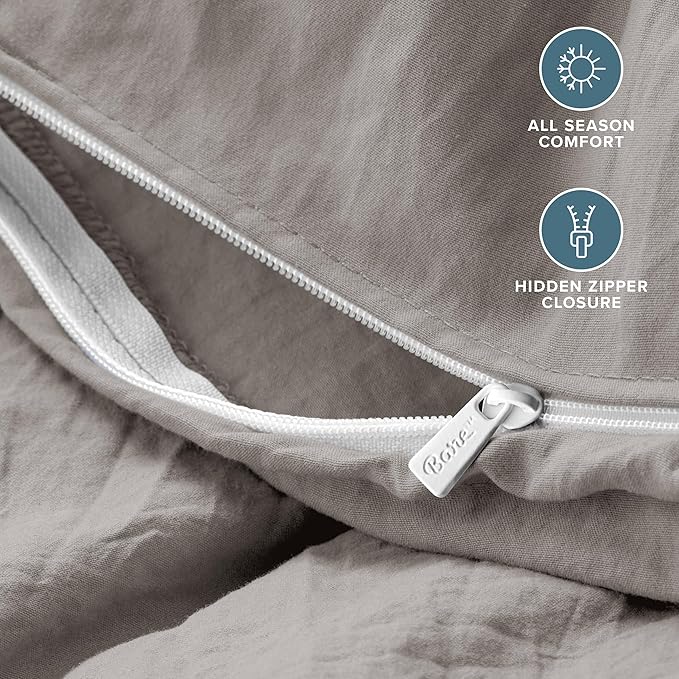 Bare Home Microfiber Duvet Cover Set - Ultra Soft Washed Microfiber - Full Size - Linen-Like Look - Easy Care - Breathable Fabric - Our Softest Duvet Cover Set (Full, Frost Grey)