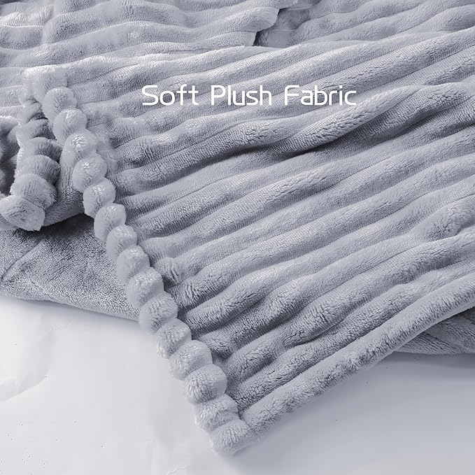Electric Heated Blanket Queen Size 84x90 Inch - Ultra Soft Silky Flannel with Ribbed Texture, Dual Zone Controllers with 10 Heating Levels and 12 Hours Auto-Off Feature - Light Gray