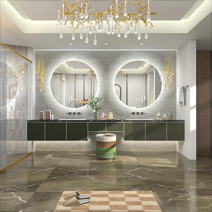 40 inch Large Round Vanity Mirror with LED Lights for Bathroom, Dimmable Backlit & 3 Color Temperatures (3000K/4500K/6000K), Anti-Fog, 5MM HD Glass, Memory, Frameless