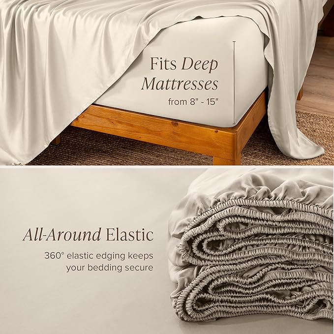 Bare Home 100% Rayon Made from Bamboo Twin XL Sheet Set - 3 Piece Bedding Set - Deep Pockets - Breathable - Easy Fit - Bedding Sheets & Pillowcases (Twin XL, Sand)