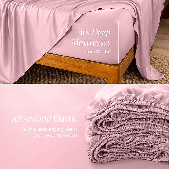 Bare Home 100% Rayon Made from Bamboo King Sheet Set - 4 Piece Bedding Set - Deep Pockets - Breathable - Easy Fit - Bedding Sheets & Pillowcases (King, Light Pink)