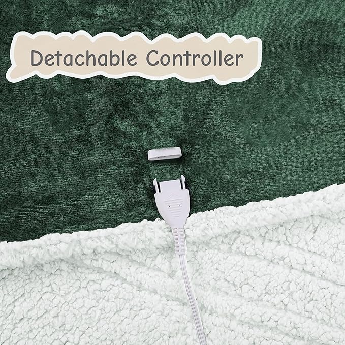 Electric Heated Blanket Full Size 72"x84", Soft Flannel with Overheat Protection, 6 Adjustable Heat Settings & 10-Hour Auto-Off Timer, Fast Heating for Winter Comfort, Dark Green