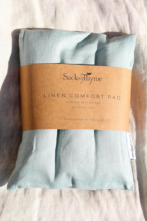 Sacksy Thyme Microwave Heating Pad - 100% Linen Cover, Unscented, Size 18x7, Comforting Heat Pad for Cramps, Back,Neck,Shoulders, Leg Pain, Hot Microwavable Heat Pack, Color: Silver Sage, Made in USA