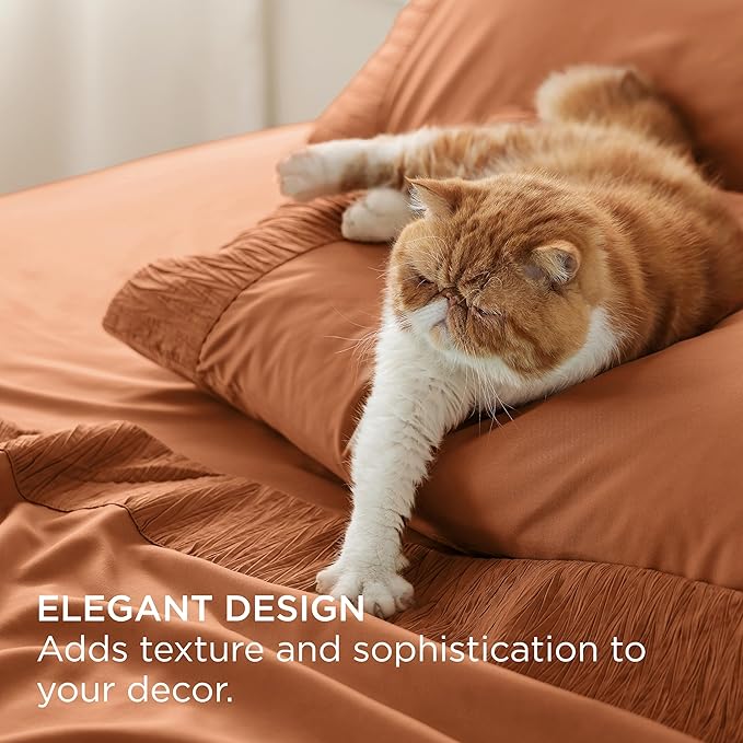 Bedsure King Size Sheets Set - 4 Pieces Soft King Sheets - Breathable & Cooling - Hotel Luxury - Easy Care Polyester Microfiber Bedding for Women, Men, Terracotta