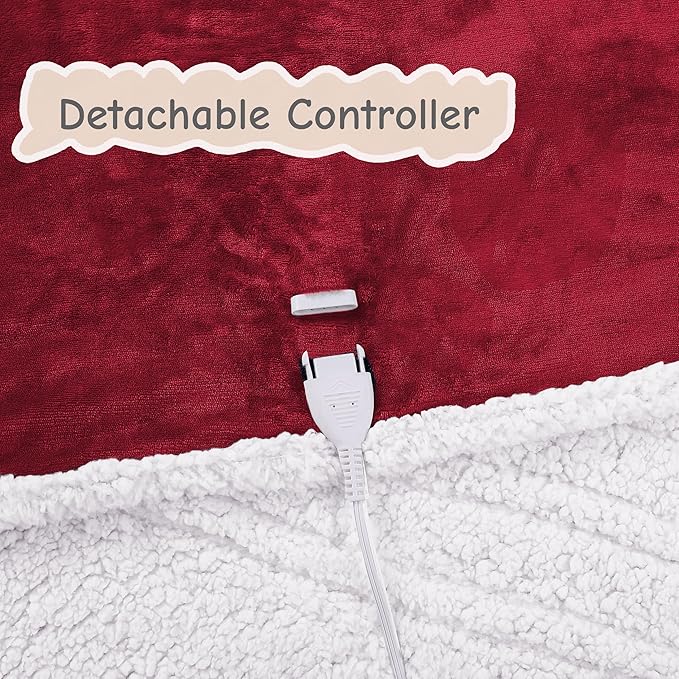Electric Heated Blanket Queen Size 84"x90", Soft Flannel with Dual Controllers & Overheat Protection, 6 Adjustable Heat Settings & 10-Hour Auto-Off Timer, Fast Heating for Winter Comfort, Red