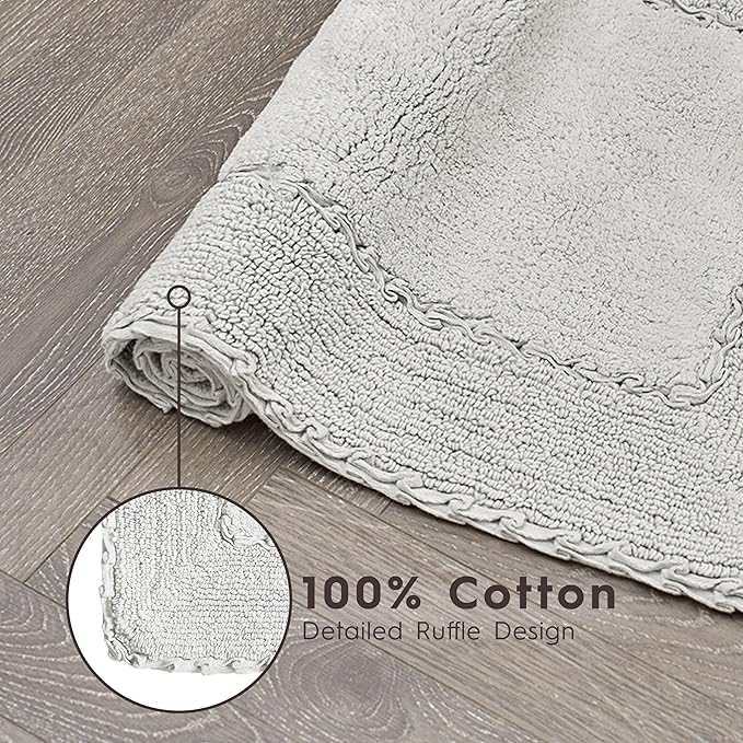 Laura Ashley Ruffle Border 100% Cotton Bath Rug, Light Grey, 20"x 34"