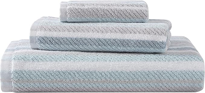 Tommy Bahama - Bath Towels, 100% Soft & Absorbent Yarn-Dyed Cotton with Twill Texture, Low Linting & Fade Resistant, Medium Weight Bathroom Towels (Ocean Bay Tranquil Blue, 3 Piece)