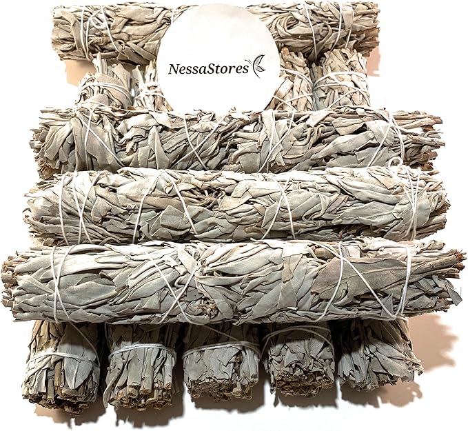 NessaStores 6 pcs California White Sage Extra Large Smudge Stick, 9-Inch Hand Tied, All Natural, Ethically Sourced for Home Cleansing, Stress Relief, & Clearing Negative Energy JC-139