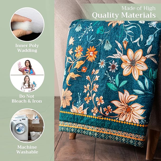 Maison d' Hermine Throw Blanket for Couch Lightweight Soft Warm Breathable Cotton Throw Blankets for Bed Girls Boys Women Men Sofa Travel Living Room Chair Bedding (50"x60", Luxury Loft - Dark Teal)