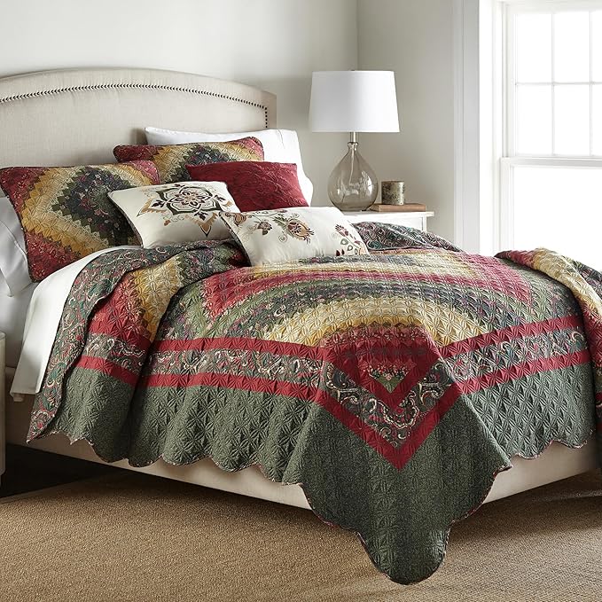 Donna Sharp Contemporary Polyester Quilt Bedding Set with Spice Postage Stamp Design - 3-Piece Full/Queen Size Quilt Set, Includes Quilt, and Two Pillow Shams Perfect for Any Decor Theme