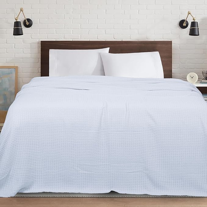 HILLFAIR 100% Cotton Blanket- 120" x 120" XXL Oversized King Bed Blankets - Family Size 10 ft x 10 ft Big - All Season Soft Cozy Breathable Blankets for Bed - Extra Large King Cotton Blanket- White