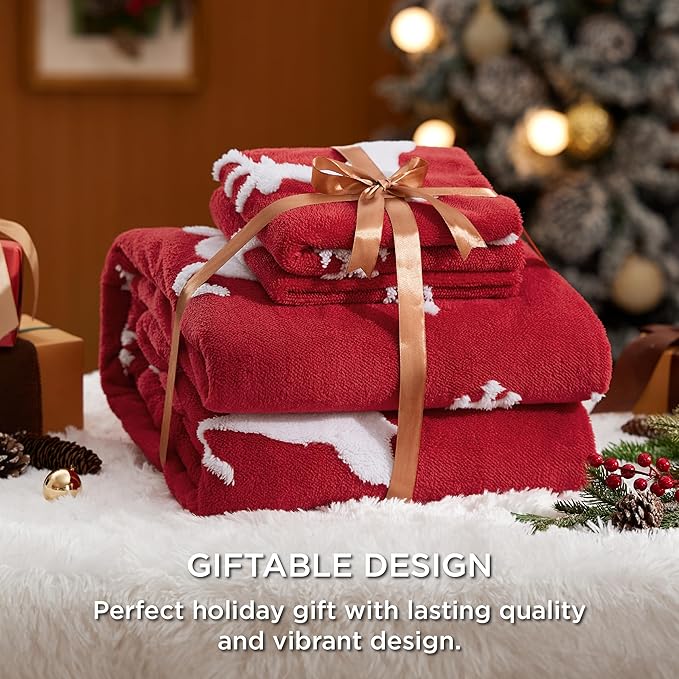 Bedsure Fluffy Christmas Duvet Cover Set - Ultra Soft Plush Shaggy Comforter Cover King Size, Warm Flannel Fleece Bed Sets for Winter, 3 Pieces, Reindeer Pattern, Red