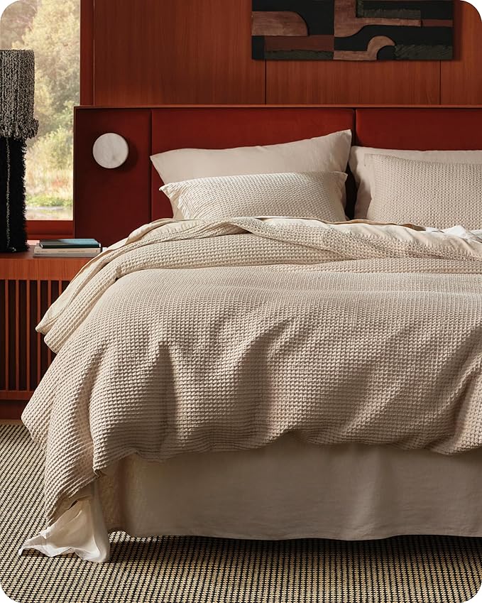 Bedsure Cotton Duvet Cover Set - 100% Cotton Waffle Weave Khaki Duvet Cover Oversized King Size, GentleSoft™ and Breathable Bedding Set for All Season, 3 Pieces, 120"x98"
