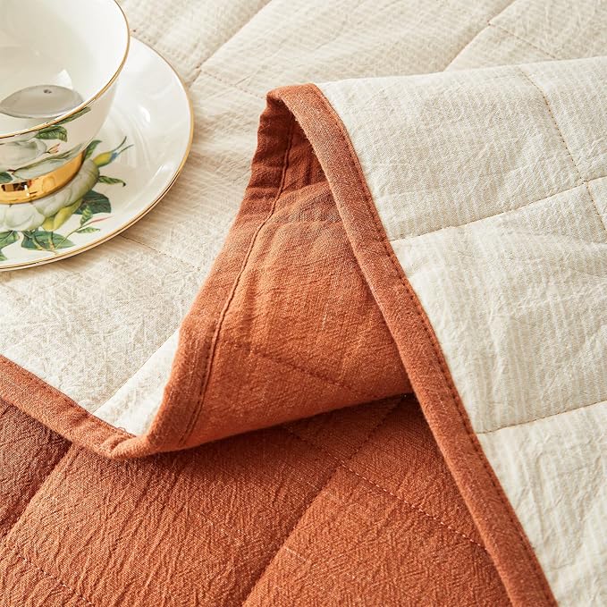 Cotton Quilt Bed Spreads, 3-Pieces Bedding Set with Coverlet Light Weight Quilt Blanket with 2 Pillow Shams (Burnt Orange, Queen)