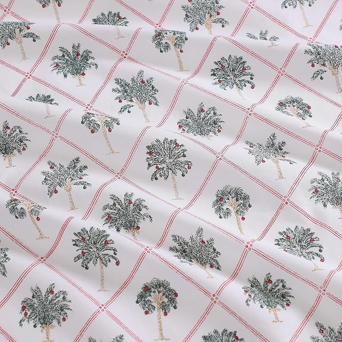 Tommy Bahama - King Size Sheet Set, Crisp & Cool Cotton Percale Bedding with a Smooth Lightweight Feel, 4 Piece Holiday Bed Sheets with Matching Pillowcases (Palm Tree Trellis Red)