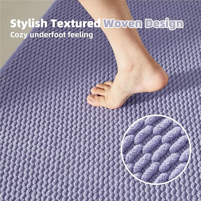 Bathroom Rugs Non Slip Washable, Super Absorbent Thin Bath Mat Quick Dry Low Pile Bathroom Rug, Lavender 20"x48"