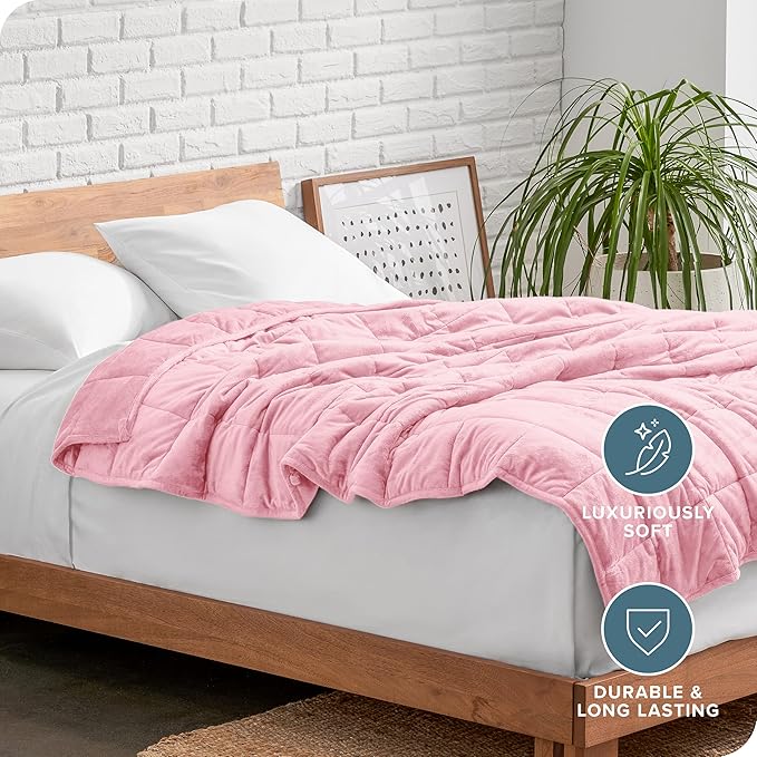 Bare Home Weighted Blanket Queen Size 17lb (60" x 80") for Adults - Minky Fleece - Premium Heavy Blanket Nontoxic Glass Beads (Light Pink, 60"x80")