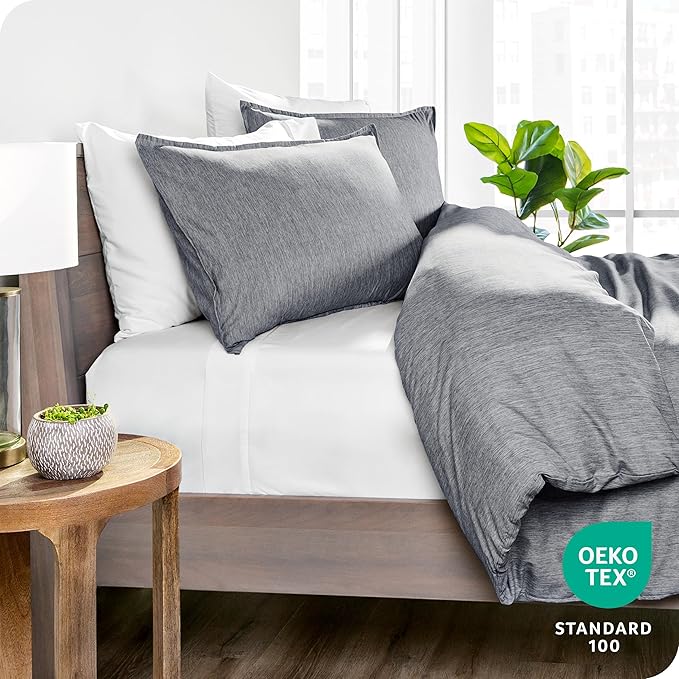 Bare Home Bedding Duvet Cover Queen Size - Premium 1800 Super Soft Collection - Lightweight, Duvet Cover - Soft Textured Bedding (Queen, Heathered Charcoal)