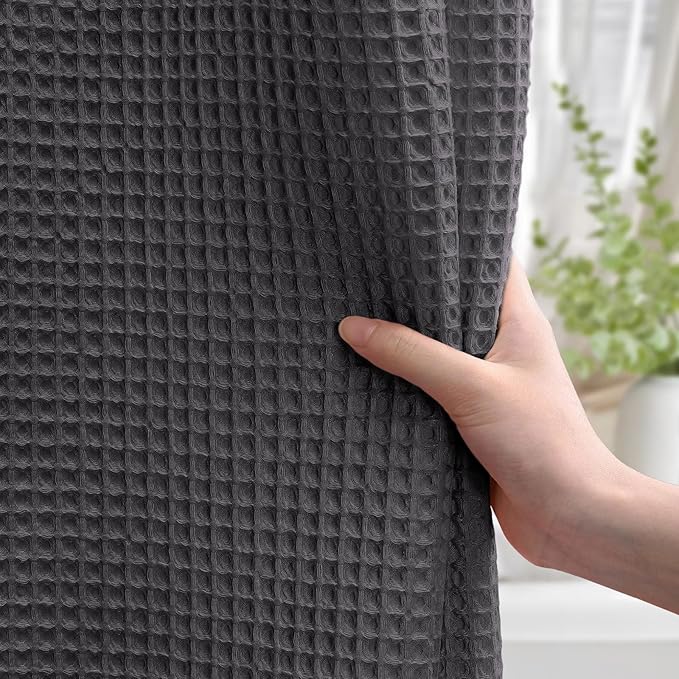 Waffle Weave Shower Curtain - Charcoal Gray Cotton Fabric Texture Heavyweight Shower Curtain for Bathroom,Washable,72Wx75L
