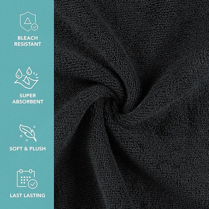 Arkwright Bleach Proof Salon Towels Bulk - Case of 144 - Ultra Soft, Gentle Microfiber, Highly Absorbent & Quick Dry Spa Facial Towel for Hair Stylist, Nail Shop, and Esthetician, 16 x 27 in, Black