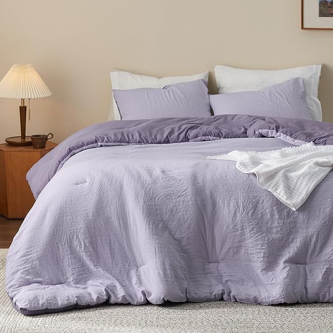 Bedsure King Size Comforter Set, Reversible Purple Soft Prewashed Bedding for All Seasons, 3 Pieces Warm Down Alternative Bed Set, 1 Lightweight Comforter (104"x90") and 2 Pillowcases (20"x36")