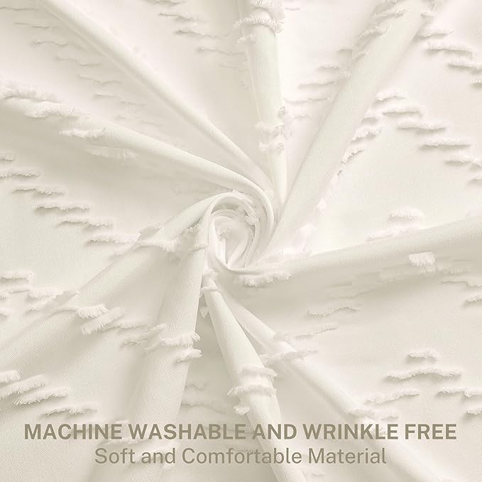 Farmhouse Boho Shower Curtain, Woven Fabric Cream Long, 72 x 78, Tufted Chevron Striped Modern Chic Textured Minimalist Bathroom Curtain