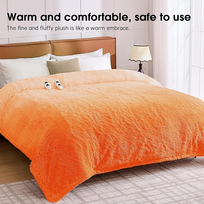 Heated Electric Blanket Queen–Faux Fur with Soft Thick SherpaWarm Winter Birthday Gifts for Women Grandma,Dual Control,10 Heat Settings,5 Time Settings, 84x90, Cocoa Brown