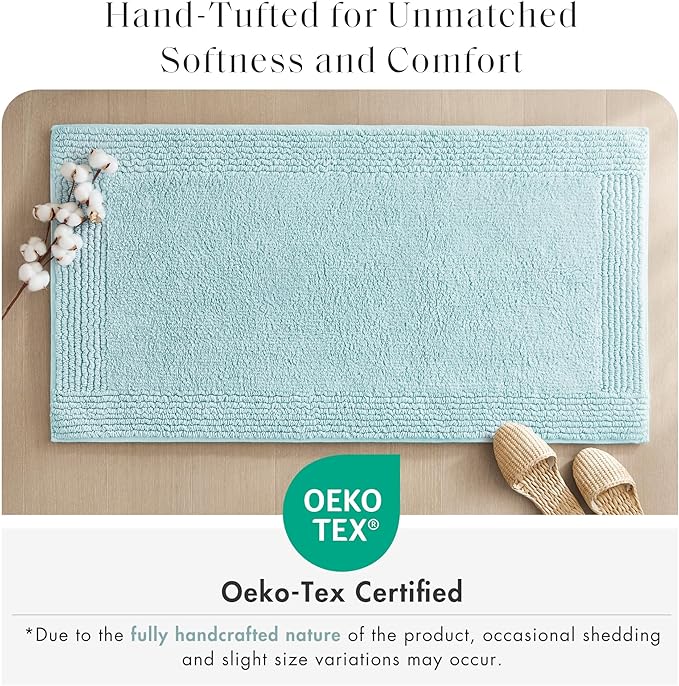 Madison Park Splendor Reversible 100% Cotton Tufted Bathroom Rug-3000 GSM Hotel Quality Luxurious Plush Medium Pile Bath Mat Absorbent, Quick Dry, Shower Room Décor, 24x36 Blue