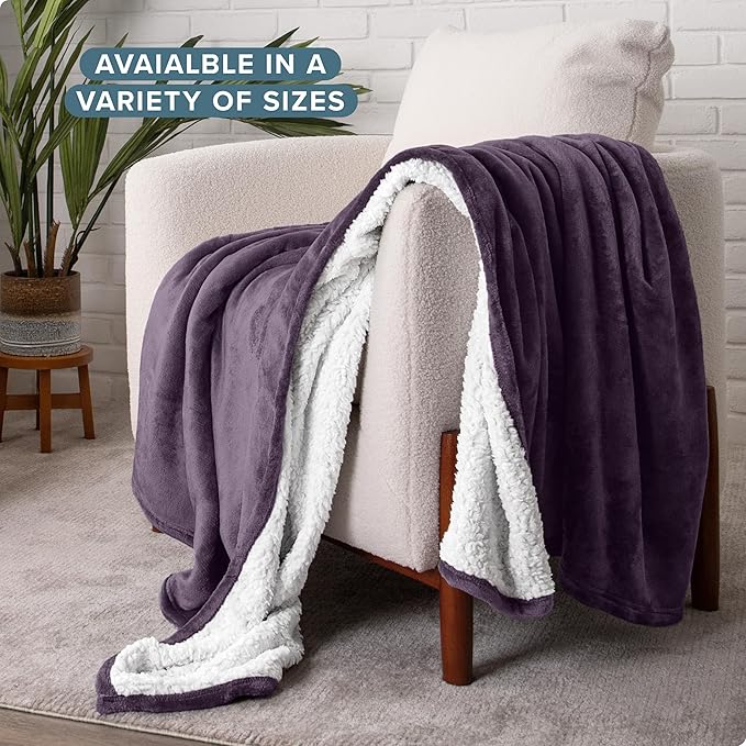 Bare Home Sherpa Fleece Blanket - Full/Queen Size - Blanket for Bed, Sofa, and Couch - Warm & Lightweight - Fluffy & Soft - Reversible (Full/Queen, Eggplant)