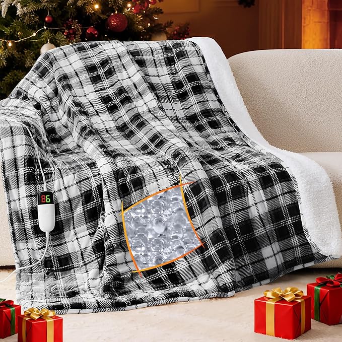 Grey Heated Weighted Blanket for Adults Queen Size 15Lbs 60"x80", 2-in-1 Electric Heating Pad Lap Heavy Blanket for 140-160lbs for Couch Bed, 10 Level 8H Auto Off, Birthday Gifts for Men Dad Boyfriend