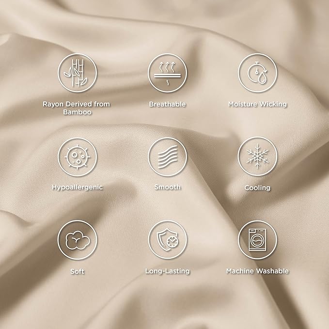 Bedsure Pillow Cases Standard Size, Cooling Pillow Cases, Rayon Derived from Bamboo Beige Pillowcases Standard Set of 2, Breathable & Soft Bedding Pillow Covers with Envelope Closure, 20x26 Inches