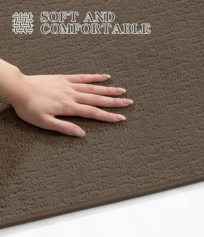 Chakme 5 Piece Bathroom Rug Sets, Ultra Thin Bath Mat, Absorbent, Non Slip, Machine Washable, Coffee, 17" x 24"