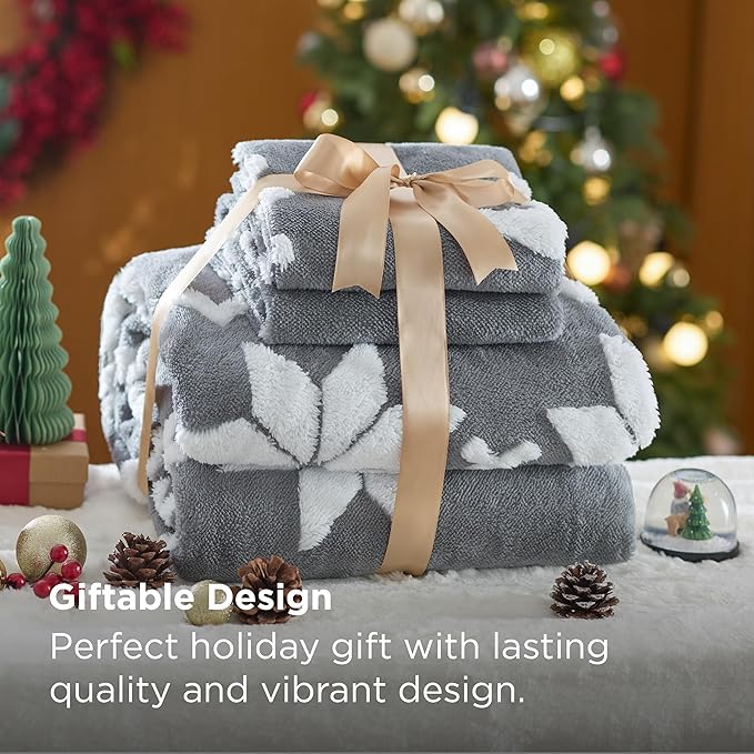 Bedsure Fluffy Christmas Duvet Cover Set - Ultra Soft Plush Shaggy Comforter Cover King Size, Warm Flannel Fleece Bed Sets for Winter, 3 Pieces, Reindeer Pattern, Grey