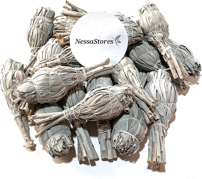 NessaStores 40 California White Sage Smudge Sticks, 3 to 4 Inch Hand Tied, All Natural for Home Cleansing, Stress Relief, & Clearing Negative Energy JC-005