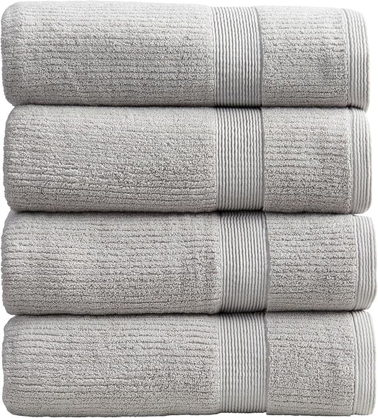 Springtree Home Grey Bath Towels Set of 4 | Ribbed Textured | 100% Combed Cotton | Absorbent Quick-Dry Gray Towels for Bathroom | Oeko-TEX® Standard 100 Cotton | Mauro Collection - High Rise Grey