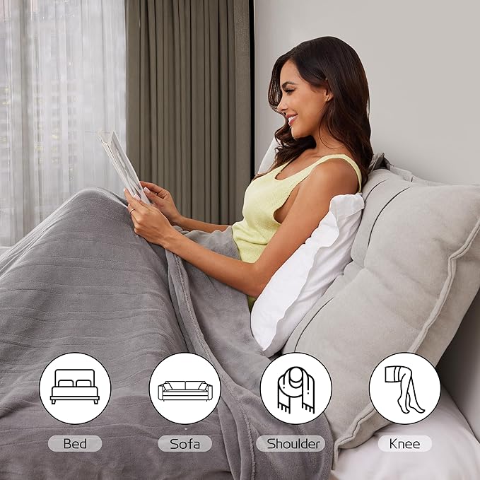 Electric Heated Blanket 72"x84" Full Size, Soft Coral Fleece with 4 Heating Levels and 10 Hours Auto-Off, Machine Washable, Cozy Plush Fabric for Home, Light Gray