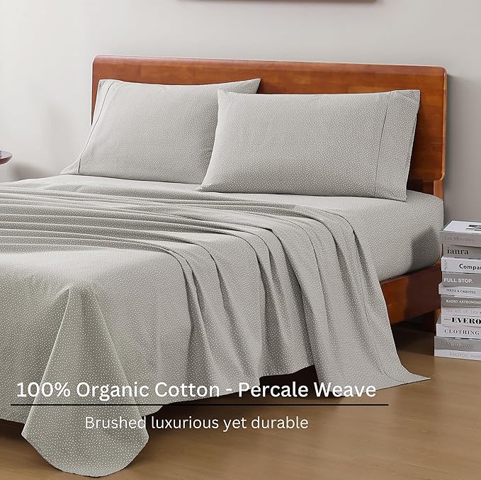 LANE LINEN Eco Priendly Printed 100% Organic Cotton Twin Size Bed Sheets, Naturally Temperature Regulating Fully Elasticized Cotton Cooling Sheets & Pillowcases Set Twin- Snowdrop
