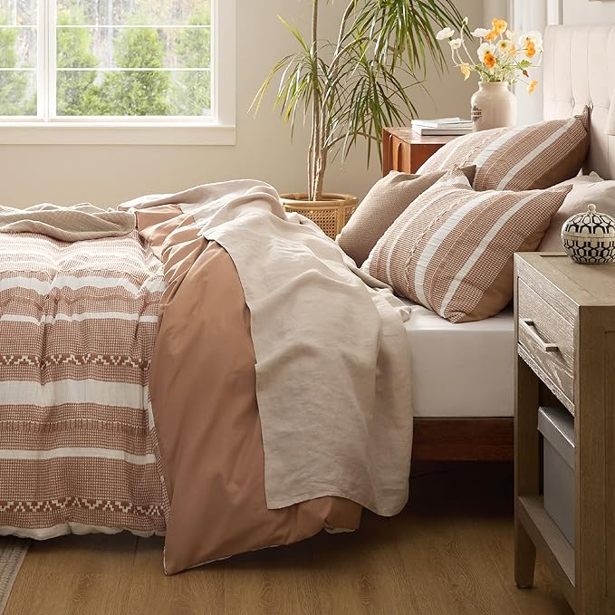 Bedsure Waffle Weave Duvet Cover Queen - 100% Cotton Boho Duvet Cover Set with 2 Pillowcases - Extra Soft Terracotta Textured Comforter Cover with Zipper Closure (Queen, 90"x90")